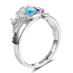 Description: Engrave your favorite name on this ring, and add different colors of the birthstone according to your birth month to celebrate this ring forever. Take this ring with you and make yourself more elegant and charming. High-quality workmanship ensures longevity and strength, this women's ring features a contemporary design enriched by the presence of glossy. Ideal for friends and family members to send as a gift on Christmas, Thanksgiving, birthday, etc., This charming ring will make an Personalized Silver Birthstone Ring For Valentine's Day, Custom Name Round Birthstone Ring For Anniversary, Silver Birthstone Ring With Names For Wedding, Personalized White Gold Birthstone Ring For Mother's Day, Personalized Silver Birthstone Ring For Anniversary, Silver Birthstone Ring With Names In Sterling Silver, Silver Sterling Birthstone Ring With Names, Custom Name Birthstone Ring For Mother's Day, Personalized Silver Birthstone Promise Ring