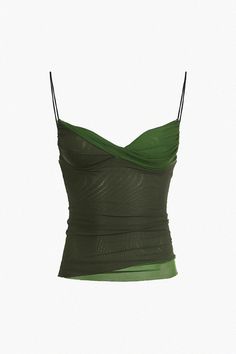 OrcaJump - Woven Wrap Camisole Green Vest Tops With Tank Straps, Fitted Green Tank Camisole, Fitted Green Vest Top, Green Sleeveless Camisole For Party, Green Tank Camisole For Party, Green Camisole Top For Party, Knitted Flower Pattern, Fusion Fashion, Dark Green Top