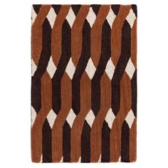 a brown and white rug with wavy lines on it