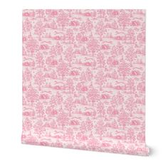 a pink and white wallpaper with trees on it