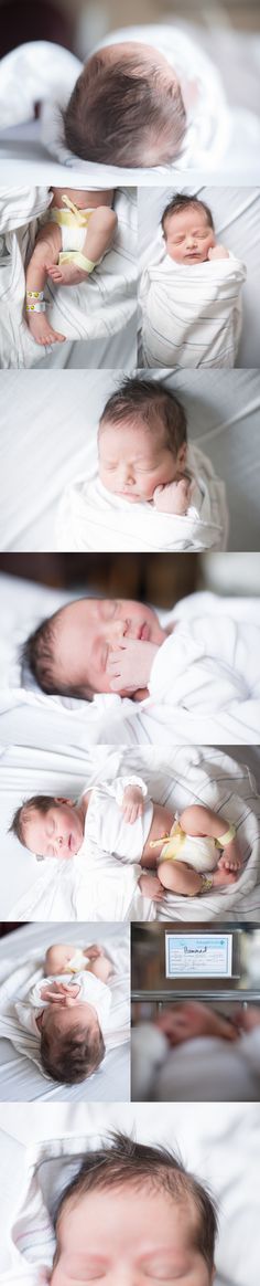 multiple shots of a baby sleeping on a bed with his head in the middle of the frame