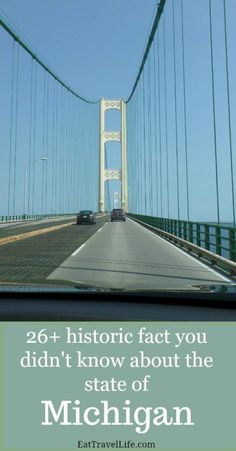 an image of a bridge with the caption michigan on it's back side