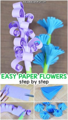 the steps to make paper flowers are shown