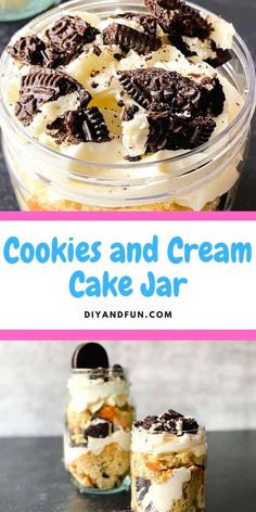 cookies and cream cake jar with the title above it