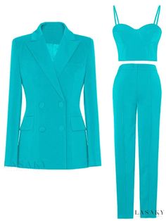 Women's Asha Blazer and Matching Pant Set Bustier Suit, Matching Pants Set, Romper And Jacket, Short Vest, Blazer Set, High Waist Pants, Blazer With Jeans, Pants Casual, Long Sleeve Blazers