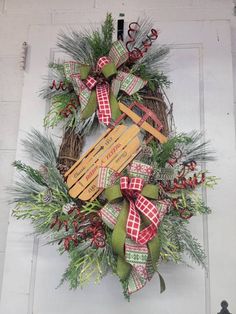 a christmas wreath hanging on the front door