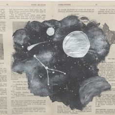 an old newspaper with space drawings on it