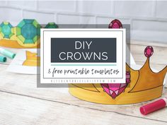 a crown with the words diy crowns on it and crayons next to it