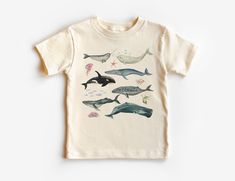 Whale Species Field Guide Toddler Shirt - Cute Ocean Children's Clothing - Future Marine Biologist - Natural Boho Adult, Toddler & Youth Tee If you love super soft, lightweight, extremely comfy shirts and baby bodysuits then you will absolutely love our unisex kids shirts and baby bodysuits! These shirts are hand printed with a professional garment printer for a soft, durable, long lasting, printed graphic using high quality water based inks. * The printed design is very soft to the touch due to our printing process blending the eco-friendly ink directly into the garment. * Shirt and design colors may vary slightly due to monitor and lighting. * This is a Unisex style tee kids tee, please see our sizing charts in the images for a look at either toddler, youth and baby sizes in detail. * So Future Marine, Whale Species, Kids Closet, Natural Boho, Marine Biologist, Comfy Shirts, Nature Kids, Field Guide, Baby Size