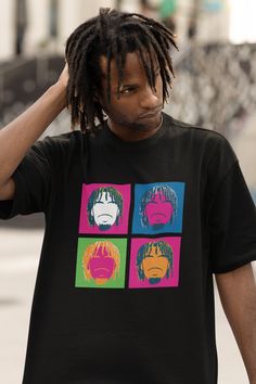 The Maxey Warhol T-shirt is a mash up of  the Pop Art style and Tyrese Maxey.  Printed on only the softest shirts.  Size chart on last photo.  Ask me about printing on hoodies or other colored shirts! Places To Go With Friends, Tyrese Maxey, Lucky Shirt, Pop Art Style, Blue Bell, Seasonal Fashion, Cool Shirts, Art Style, Places To Go