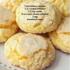 a close up of some cookies on a plate with information about the ingredients and how to make them