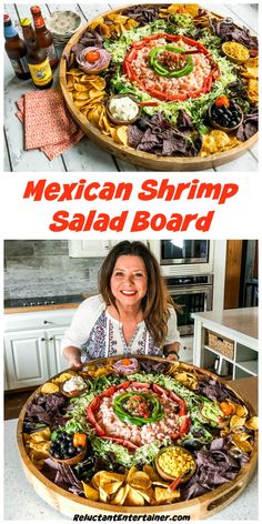 the mexican shrimp salad board is ready to be served