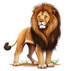 a lion standing in the grass on a white background