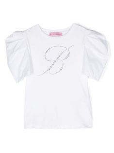 white stretch-cotton jersey/poplin texture logo embellishment sequin embellishment crew neck short puff sleeves straight hem Embellished Cotton Short Sleeve T-shirt, Cotton Embellished Short Sleeve T-shirt, White Trendy Puff Sleeve T-shirt, White Puff Sleeve Trendy T-shirt, Trendy White Puff Sleeve T-shirt, Embellished Graphic Tee With Short Sleeves, Fitted Cotton Embellished T-shirt, Embellished Fitted Cotton T-shirt, White Casual Puff Sleeve T-shirt