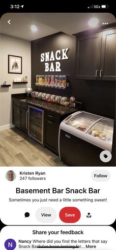 the app is showing an image of a snack bar with snacks and drinks on it