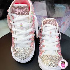 Are you a ready to sparkle, shimmer & Shine? Celebrate your Girls Birthday is Style!! These Pink bedazzled converse is perfect for party time, Photoshoots, Princess parties & More!! Place your order and we will have shoes shipped to you within 5-7 business days.  Please note we do not accept return orders due to customization. Please confirm shoe size prior to placing order.  Customization Accepted, Please DM prior to order! If you shall have any questions, feel free to DM for the fastest response. XOXO, Happy Girls Boutique Bedazzled Converse, Princess Photoshoot, Birthday Shoes, Shoes Princess, Princess Parties, Converse Custom, Girls Shoes Sneakers, Shimmer Shine, Free Tote