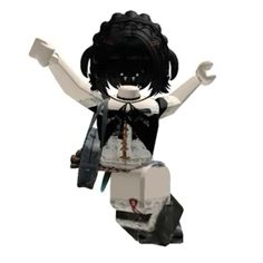 a white and black lego figure with arms outstretched