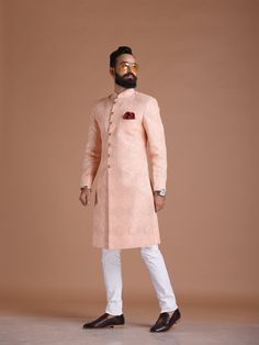 "Important Instrucitons : We request you to kindly calculate the processing time of your order after the mutual confirmation on Bespoke measurements between us has taken place (either via message , e mail or form) \"Crafted with Passion in India; loved by men across the USA, Canada, Europe\" Material: Silk Embroidered chikankari Color: Pink Collar type: Mandarin , Sherwani with 7 Buttons Package contents: 1 Achkan + 1 Churidar/ Trouser Pajama Wash Care Instruction : Dry-clean only Achkans also k Fitted Sherwani With Pallu For Ceremony, Festive Ceremony Kurta With Chikankari Embroidery, Fitted Kurta With Chikankari Embroidery For Ceremony, Festive Chikankari Embroidered Kurta For Ceremony, Festive Chikankari Embroidery Kurta For Ceremony, Eid Ceremony Kurta With Resham Embroidery, Traditional Kurta With Pallu For Ceremony, Traditional Ceremony Kurta With Pallu, Traditional Fitted Kurta For Ceremony