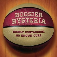 a close up of a basketball on a wooden surface with the words hosier hystria