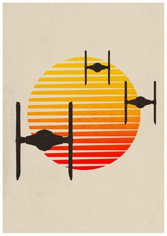 a star wars poster with the sun in the background and two ships on it's sides