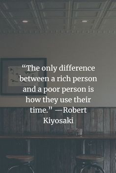 two stools in front of a bar with a quote from robert kiyosaki