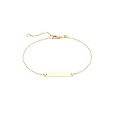 "Featuring a polished 14k gold bar linked to a dainty gold chain, this fashionable Au Naturale bracelet is a great way to showcase your unique sense of style. Featuring a polished 14k gold bar linked to a dainty gold chain, this fashionable Au Naturale bracelet is a great way to showcase your unique sense of style.  Length: 6.5 in. with 1-in. extender Clasp: lobster-claw Metal: 14k gold Finish: polished Packaging: boxed Nickel free Size: 6.5-7.5\"AD. Color: Yellow. Gender: unisex. Age Group: adu Classic 14k Gold Bracelet With Adjustable Chain, Classic 14k Gold Diamond Bracelet With Adjustable Chain, Minimalist Gold Diamond Bracelet In Sterling Silver, Classic Yellow Gold Rectangular Diamond Bracelet, Classic Rectangular Yellow Gold Diamond Bracelet, Elegant Nameplate Bracelet With Adjustable Chain, Minimalist Yellow Gold Name Bracelet With Adjustable Chain, Dainty 14k Yellow Gold Name Bracelet, Minimalist Yellow Gold Nameplate Bracelet