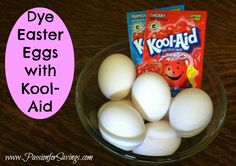 eggs with kool aid in a bowl on a table