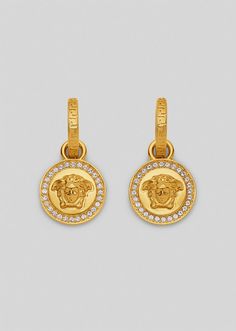 Versace Greca and Medusa Drop Earring for Women | US Online Store. Greca and Medusa Drop Earring from Versace Women's Collection. These drop earrings are delicate with shimmering details. All Versace Jewellery products are lead and nickel free and hypoallergenic. Mens Accessories Bracelet, Versace Earrings, Gold Diamond Hoop Earrings, Hoop Drop Earrings, Versace Jewelry, Stud Earrings For Men, Nickel Free Earrings, Earring For Women, Discount Jewelry