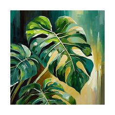 a painting of a large green plant with yellow spots on it's leafy leaves