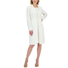 in stock Elegant Knee-length Spring Outerwear, Classic Tailored Jacket Dress For Spring, Tailored Notch Lapel Jacket Dress, Classic Knee-length Workwear Outerwear, Elegant Spring Career Outerwear, Classic Knee-length Outerwear For Work, Classic Tailored Knee-length Outerwear, Elegant Knee-length Office Outerwear, Knee-length Fitted Outerwear For Semi-formal Occasions