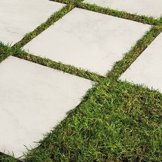 an image of grass and white tiles on the ground