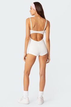 Karla Ruched Open Back Romper – edikted Activewear Poses, Loungewear Romper, Shein Romper, Small Bows, Soft Girl, Bow Detail, S Models, Fitness Inspo, Model Height