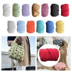 various colors of braided bags are shown in this collage with the same image