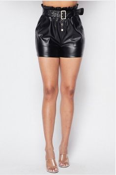 You need our Faux Leather Belted Shorts to add spice to your fall collection. Not only are they chic but also classy! Shorts are a high waist and paper bag fit also includes a removable belt. -Fits true to size -Back pocket -Front zip and button closure Faux Leather Paper, Faux Leather Shorts, Paperbag Shorts, Paper Bag Shorts, Leather Lingerie, Faux Leather Belts, Belted Shorts, Fashion Belts, Women Bags Fashion