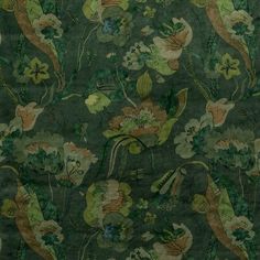 an old wallpaper with flowers and birds on green background, in the style of chinese painting