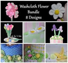 several photos of different types of cakes and flowers in the shape of flower bouquets