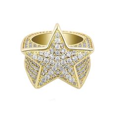 Iced Up London Ring 7 / 14K Gold Plated Iced Out Ring <br> Crystal Star <br> (14K Gold) Star Rings, Rings Men, Rings Women, Zircon Jewelry, Linking Rings, Crystal Stars, Star Ring, Micro Pave, Silver Roses