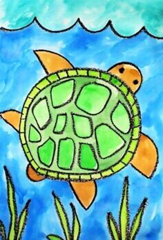 a drawing of a turtle swimming in the ocean