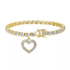 Sarafina Diamond Accent Heart Charm Bracelet Gold Heart Charm Bracelet With Cubic Zirconia, Gold Cubic Zirconia Heart Bracelet For Valentine's Day, Gold Heart-shaped Diamond Bracelet With Accents, Gold Heart-shaped Diamond Bracelet With Diamond Accents, Gold Diamond Bracelet With Heart Shape And Diamond Accents, Valentine's Day Heart Charm Bracelet In Cubic Zirconia, Valentine's Day Heart Charm Bracelet With Cubic Zirconia, Valentine's Day Gold Bracelets With Diamond Accents, Gold Heart Bracelet With Diamond Accents For Valentine's Day