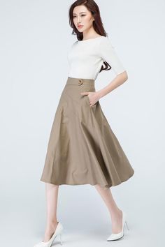 50s skirt - handmade linen skater skirt just for you -from Xiaolizi – XiaoLizi Flowy Khaki Summer Skirt, Solid Color Midi Skirt For Summer, Summer Workwear Skirt In Solid Color, Summer Solid Color Midi Skirt, Summer Workwear Skirt Solid Color, Beige Solid Color Maxi Skirt For Summer, Solid Color Summer Skirt For Work, Summer Khaki Flowy Skirt, Beige Flared Skirt Solid Color