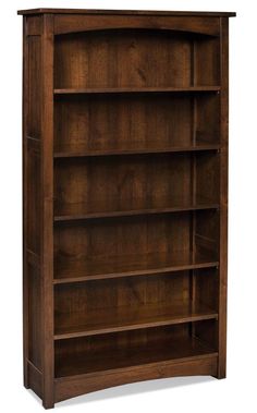 a wooden bookcase with three shelves on each side