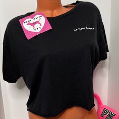 New With Tags Victoria’s Secret Pink Cropped T Shirt Crewneck Crewneck Top No More Drama Embroidery Size Extra Small Small Large No Offers Please Black Crew Neck Crop Top For Loungewear, Trendy Embroidered Short Sleeve Tops, Black Cropped Cotton T-shirt For Loungewear, Black Crop Top For Loungewear, Casual Black Tops With Embroidered Text, Casual Embroidered T-shirt For Loungewear, Casual Slogan Tops, Relaxed Fit Embroidered Tops For Loungewear, Casual Embroidered Loungewear T-shirt