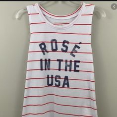 Tank Sleeveless Rose In The Usa Red And White This Is New With Tags, There Are Stickers On The Tags White Cotton Top With Rose Print, White Cotton Rose Print Top, White Cotton Tops With Rose Print, Summer Cotton Tops With Rose Print, Rose Print Sleeveless Tops For Summer, Sleeveless Rose Print Tops For Summer, Red Rose Print Cotton Tops, Red Cotton Tops With Rose Print, Bridesmaid Tank Tops