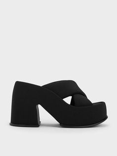 Black Textured Toni Puffy-Strap Crossover Platform Mules | CHARLES & KEITH Chic Black Sandals With Cross Strap, Platform Mules, Charles Keith, Of Outfits, Black Textures, Platform Wedges, Crossover, Sundress, Wedges