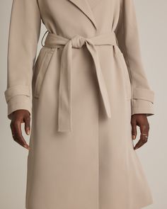 Made from our ultra-wearable stretch crepe, this trench coat will keep you looking polished with its unique wrinkle-resistant properties and sleek silhouette. Try on this timeless style and you'll quickly be impressed with how much of a wardrobe win it is.  | Quince | Women's Stretch Crepe Trench Coat in Morel, Size XS, Recycled Polyester Chic Raincoat For Workwear, Solid Outerwear With Belted Cuffs For Work, Elegant Raincoat For Workwear In Fall, Elegant Long Raincoat For Fall, Elegant Long Fall Raincoat, Chic Gabardine Outerwear For Daywear, Versatile Solid Color Outerwear For Daywear, Sleek Workwear Outerwear, Sleek Outerwear For Work