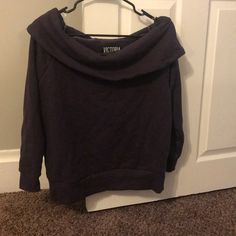 Victoria’s Secret Sport Off The Shoulder Eggplant Sweater. Never Worn Victoria's Secret Cotton Sweatshirt For Fall, Victoria's Secret Cotton Tops For Loungewear, Victoria's Secret Cotton Loungewear Tops, Victoria's Secret Long Sleeve Cotton Tops, Victoria's Secret Fitted Top For Fall, Victoria's Secret Winter Casual Tops, Victoria's Secret Casual Winter Tops, Eggplant Sweater, Off The Shoulder Sweater