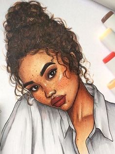 a drawing of a woman with freckles on her face and hair is shown