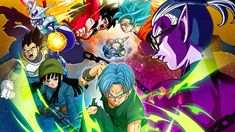 the dragon ball movie poster is shown in this image, with many different characters surrounding it