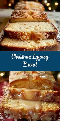 christmas eggnog bread with icing on a plate