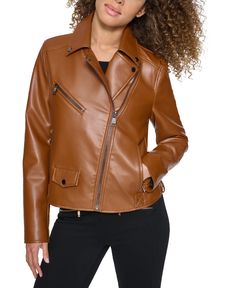 in stock Fitted Leather Outerwear In Cognac, Brown Leather Outerwear With Asymmetrical Zip, Fitted Cognac Leather Outerwear, Luxury Long Sleeve Cognac Leather Jacket, Brown Long-sleeved Leather Outerwear, Karl Lagerfeld Paris, Paris Woman, Karl Lagerfeld, Buy Online